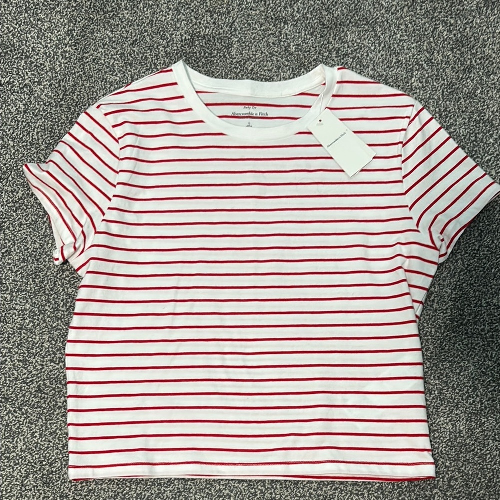 Abercrombie & Fitch Red and White Striped Baby Tee